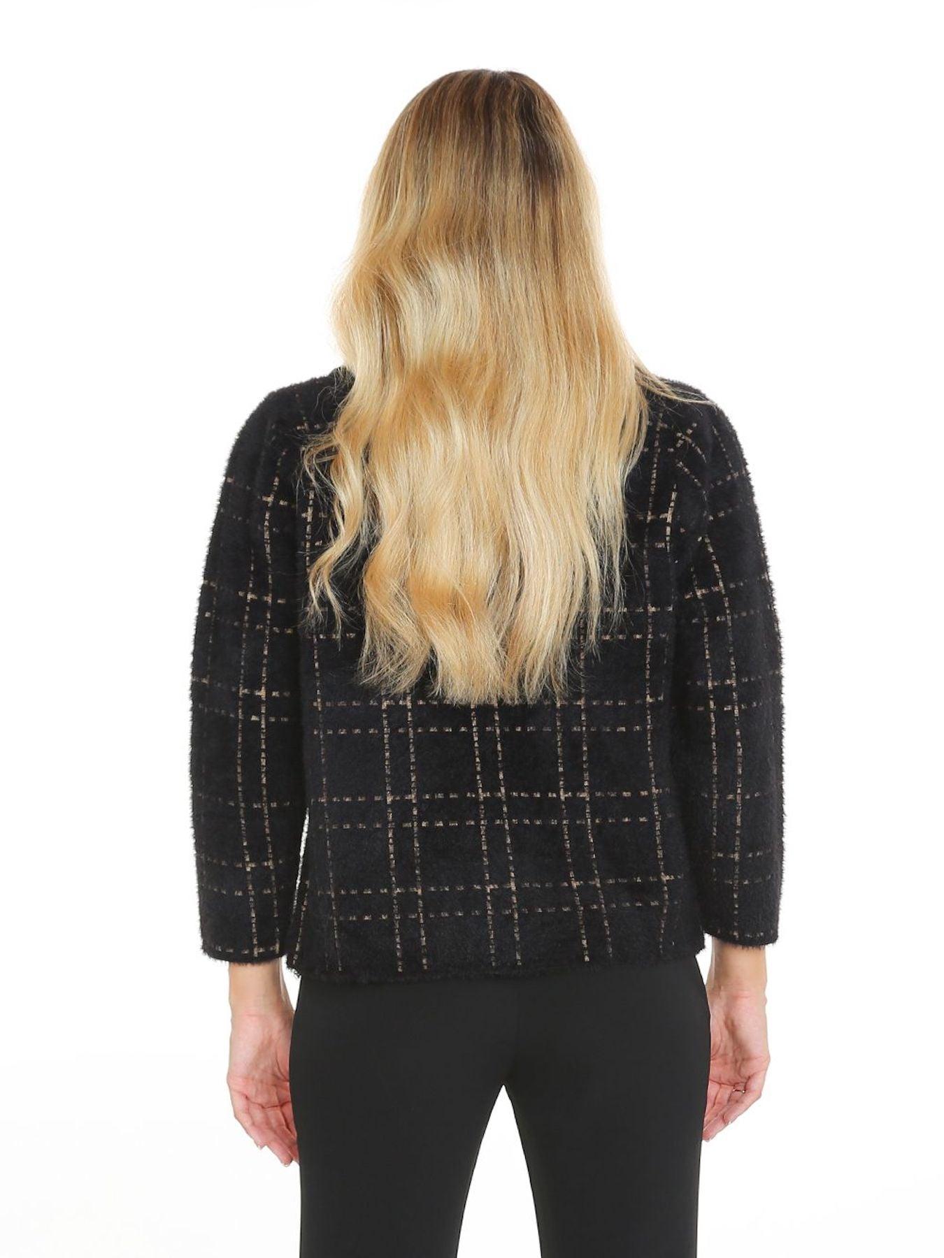 Black Contrast Lining Plaid Tweed Jacket - BTK COLLECTION