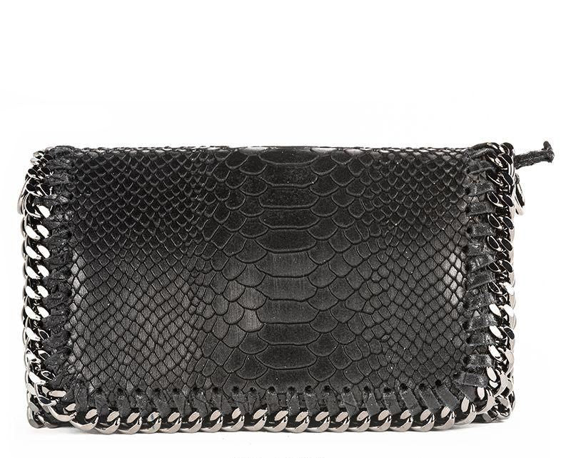 BLACK LEATHER CROSSBODY CLUTCH - BTK COLLECTIONS