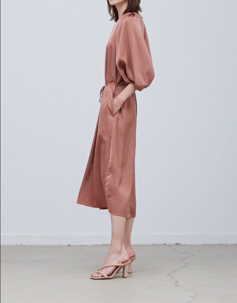 Blossom Sleeves Satin Dress - BTK COLLECTIONS