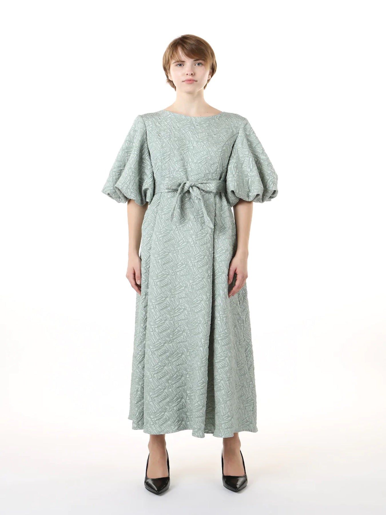 Boat Neck Embossing Textured Dress - BTK COLLECTIONS