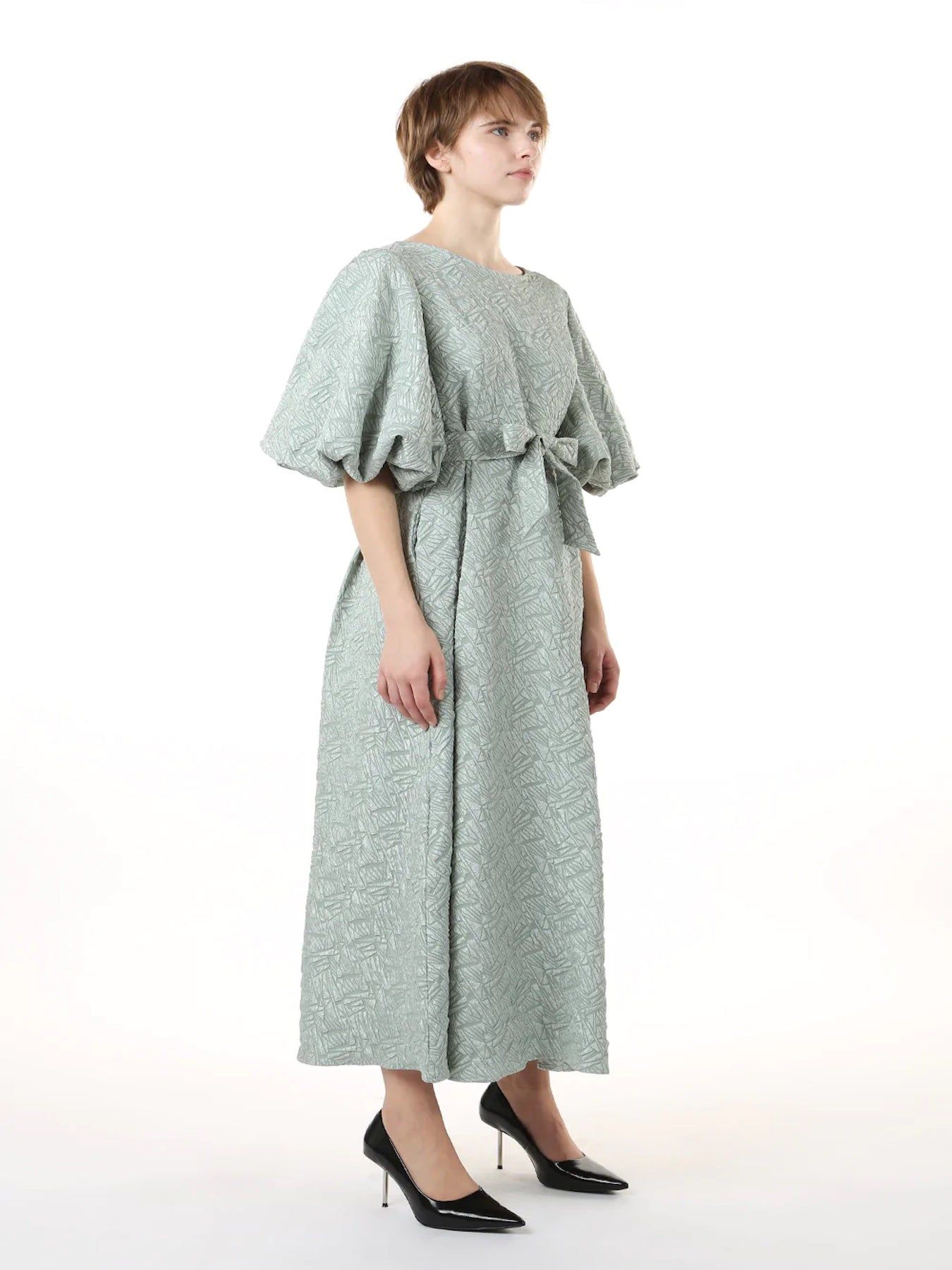 Boat Neck Embossing Textured Dress - BTK COLLECTIONS