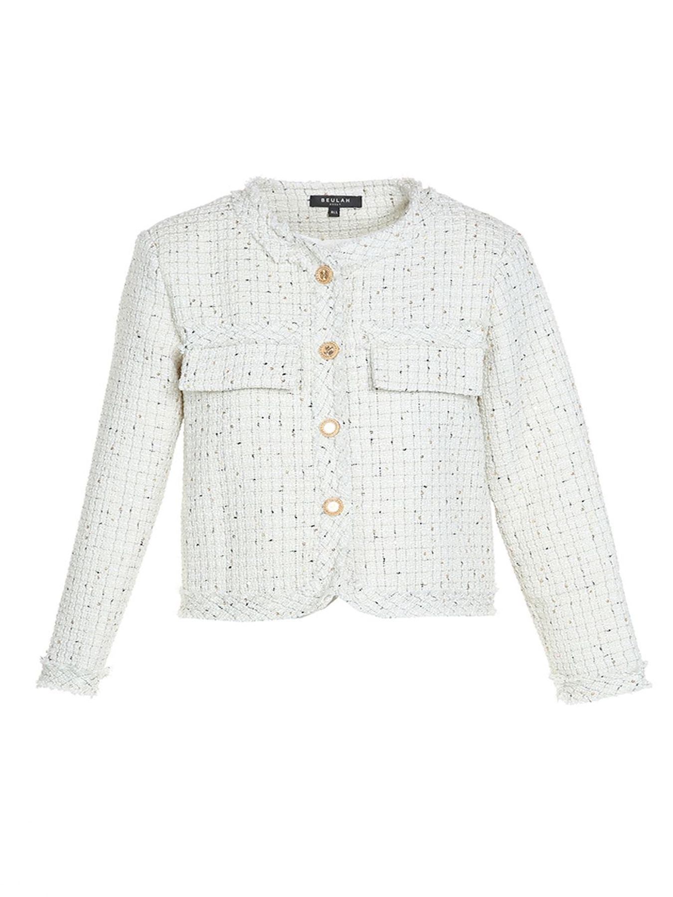 Buttoned With Pockets Tweed Jacket - BTK COLLECTIONS