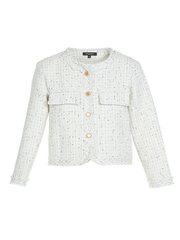 Buttoned With Pockets Tweed Jacket - BTK COLLECTIONS