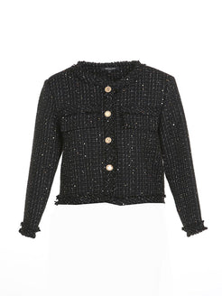 Buttoned With Pockets Tweed Jacket - BTK COLLECTIONS