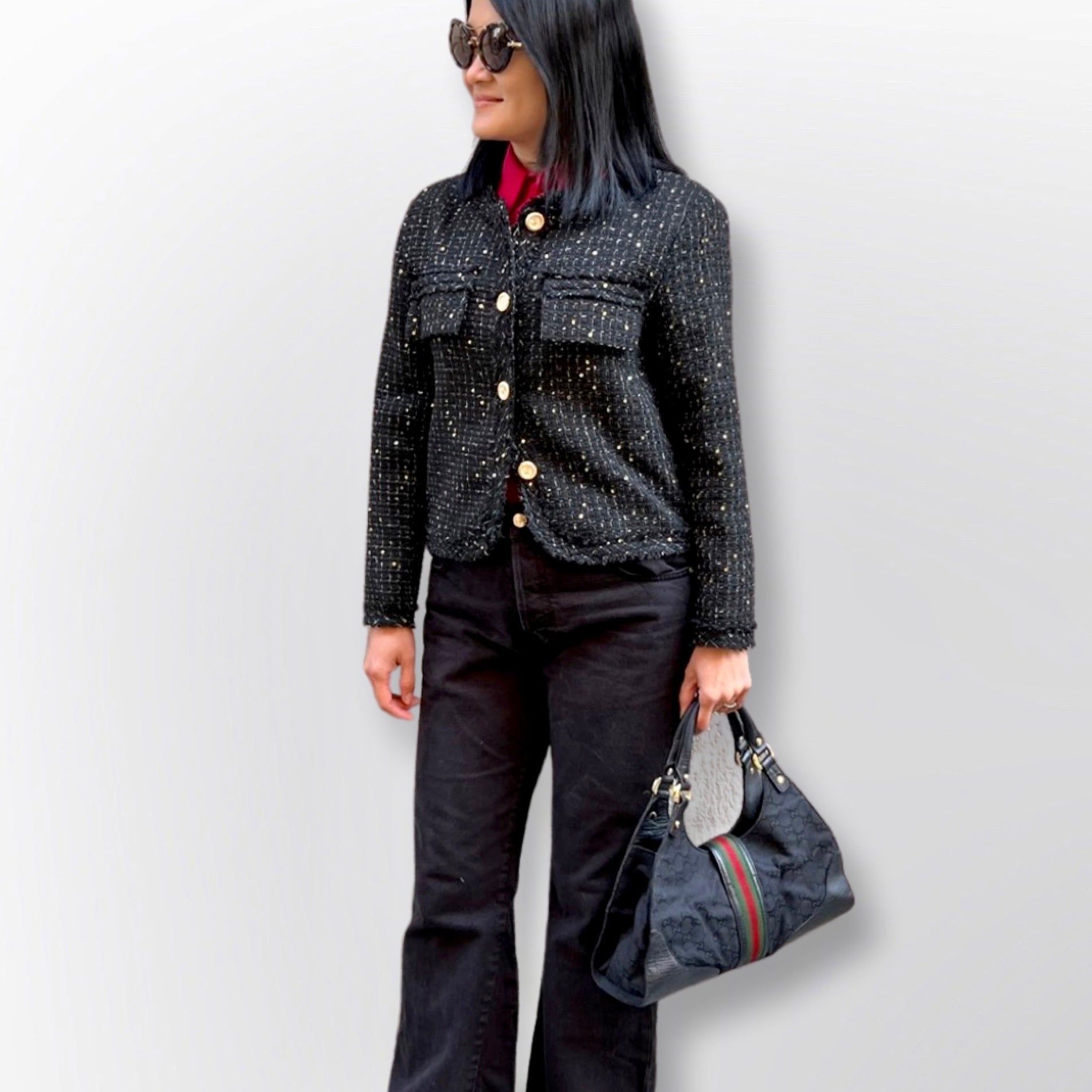 Buttoned With Pockets Tweed Jacket - BTK COLLECTIONS