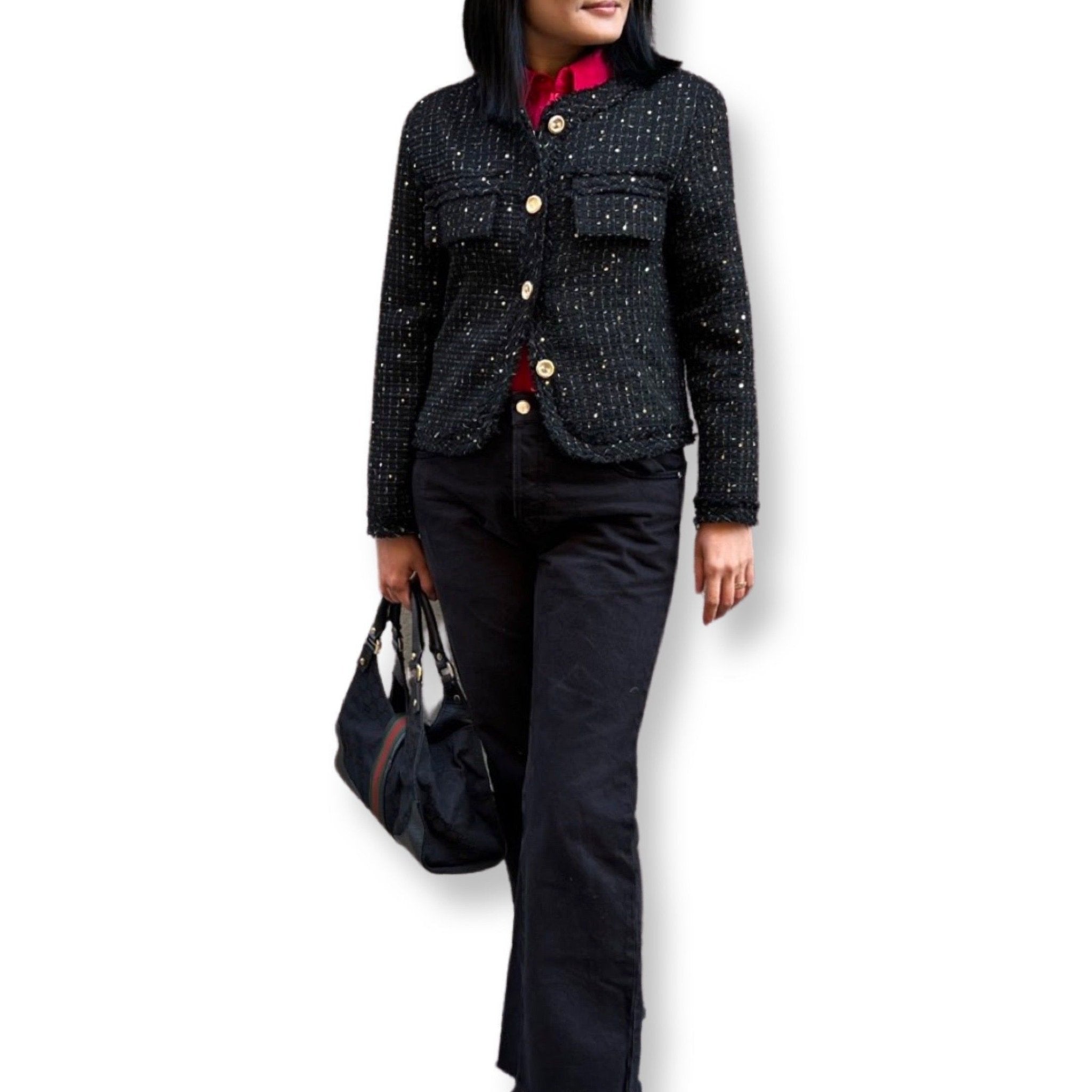 Buttoned With Pockets Tweed Jacket - BTK COLLECTIONS