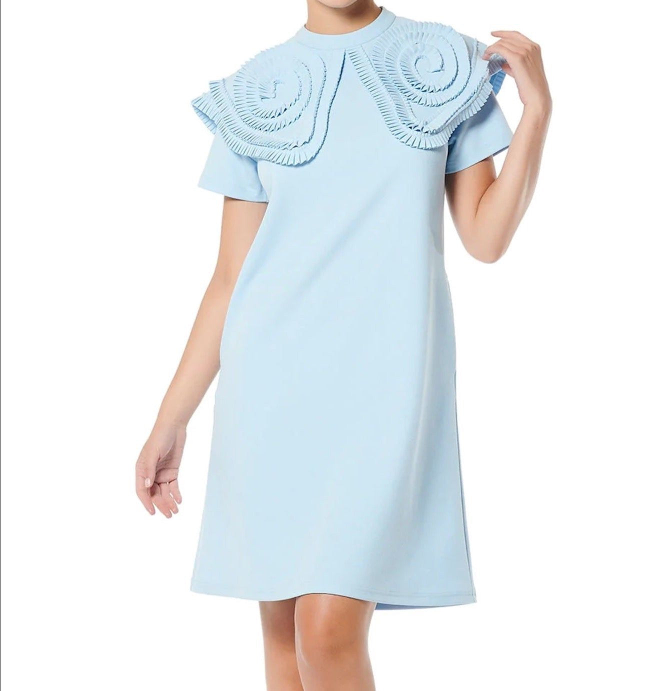 Cap Sleeve Shirt Dress With 3D Ruffled Appliqués - BTK COLLECTION