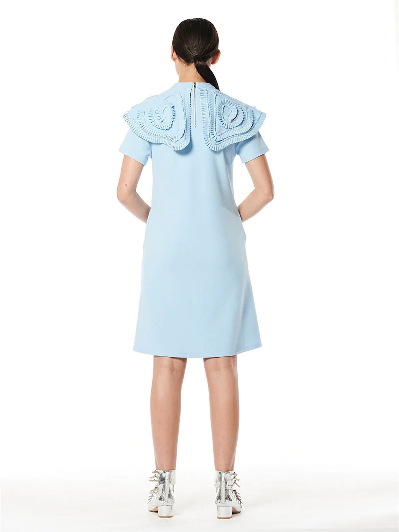 Cap Sleeve Shirt Dress With 3D Ruffled Appliqués - BTK COLLECTION