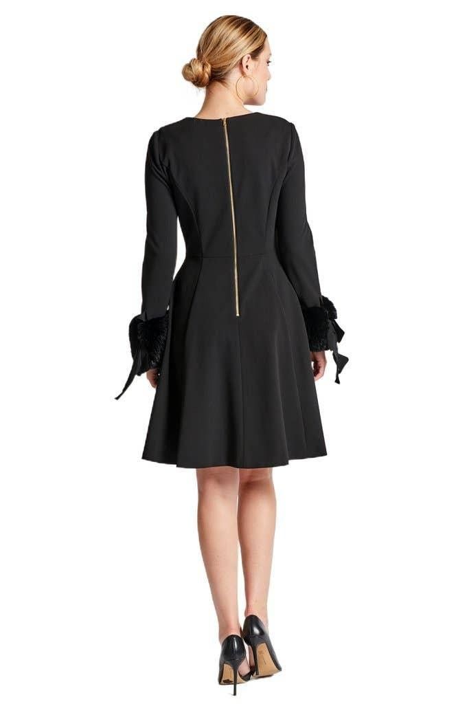 Caroline Dress - Crepe fit & flare dress with faux fur cuffs - BTK COLLECTIONS