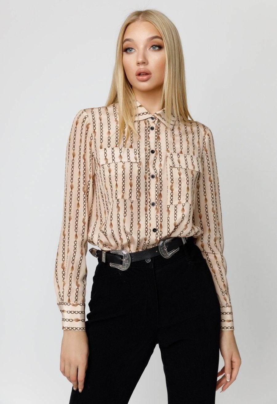 Chain Chest Pocket Silk Blouse - BTK COLLECTIONS