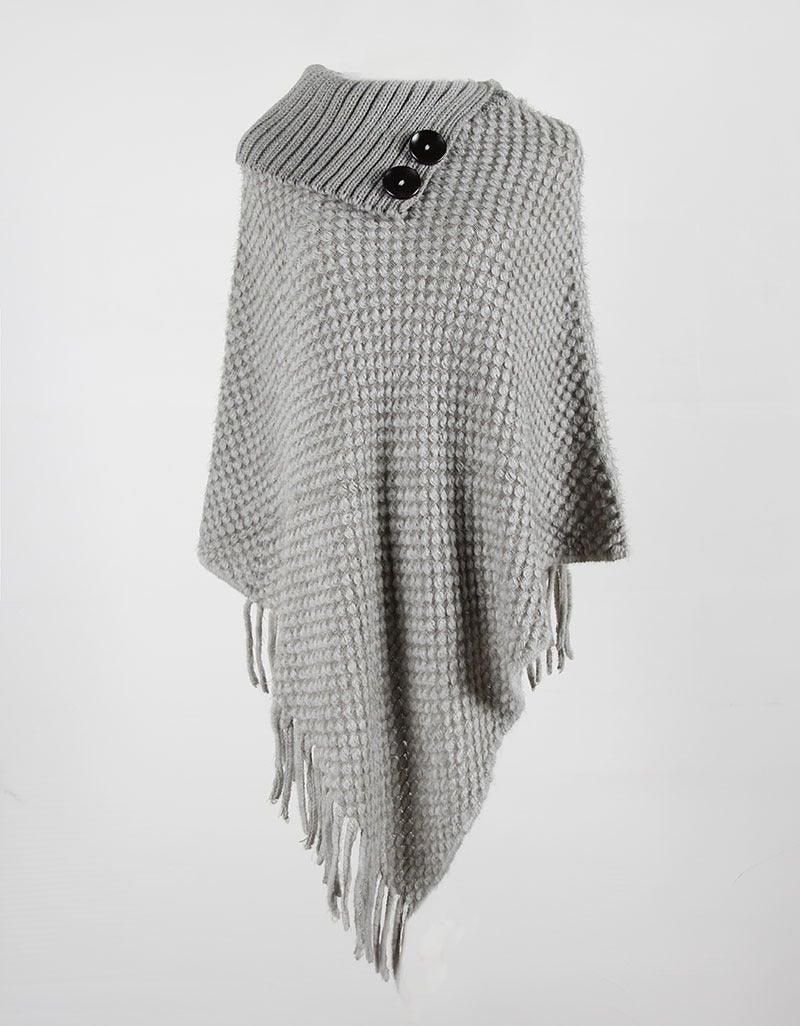 Classic Wool Poncho With Buttons - BTK COLLECTIONS