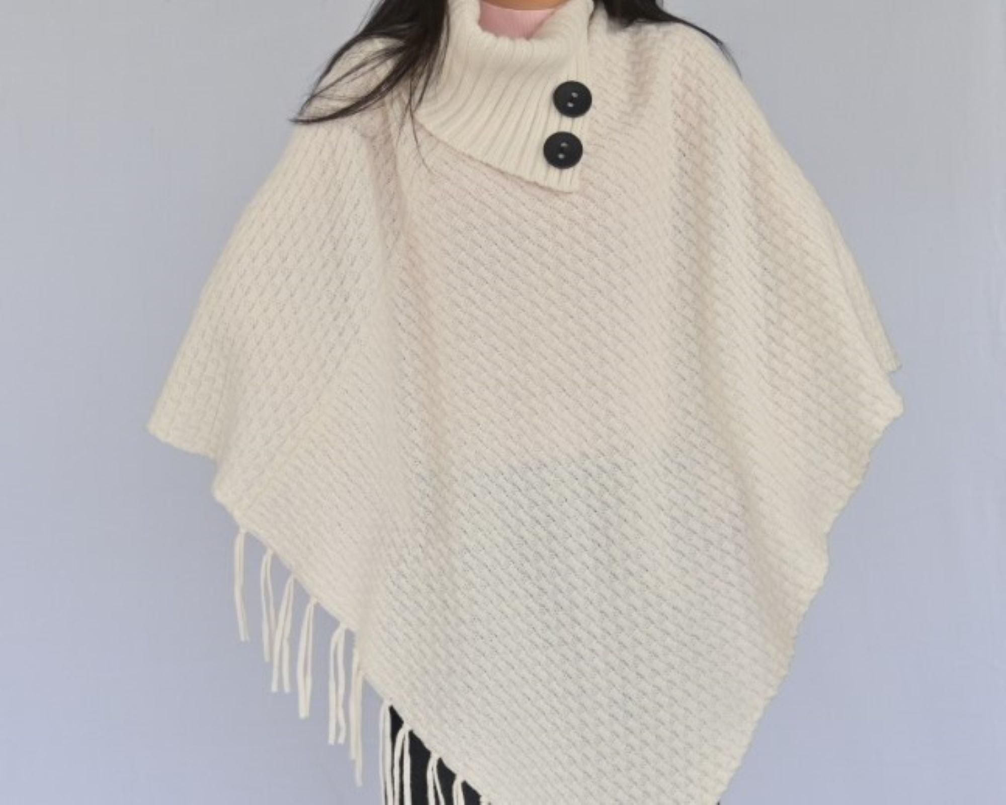 Classic Wool Poncho With Buttons - BTK COLLECTIONS