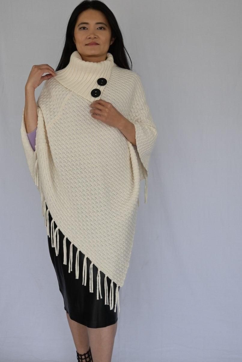 Classic Wool Poncho With Buttons - BTK COLLECTIONS