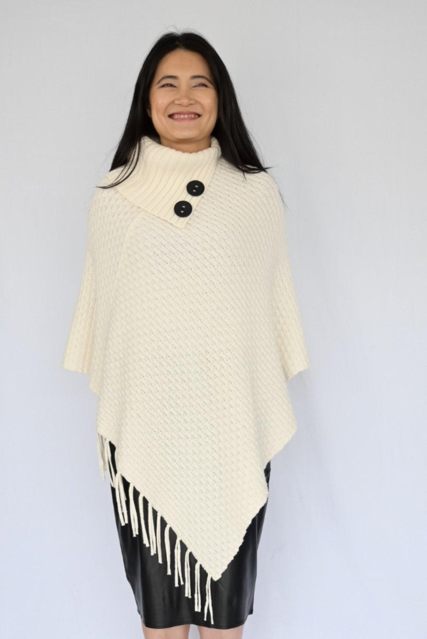 Classic Wool Poncho With Buttons - BTK COLLECTIONS