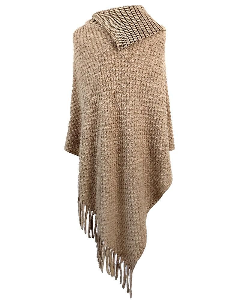 Classic Wool Poncho With Buttons - BTK COLLECTIONS