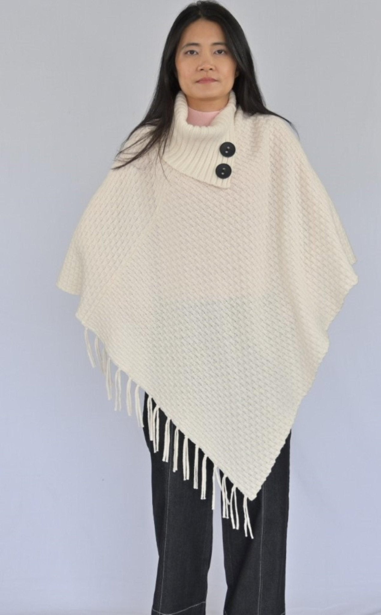 Classic Wool Poncho With Buttons - BTK COLLECTIONS