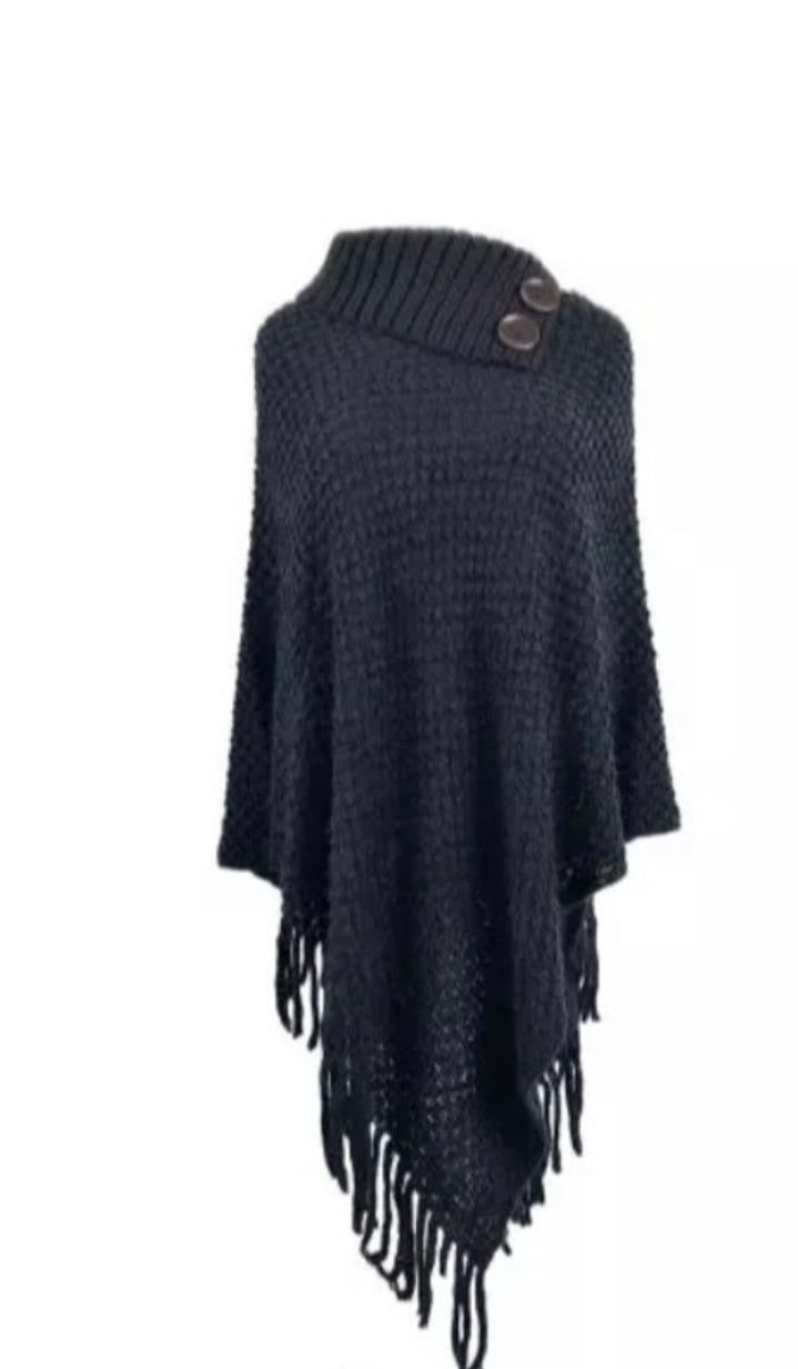 Classic Wool Poncho With Buttons - BTK COLLECTION