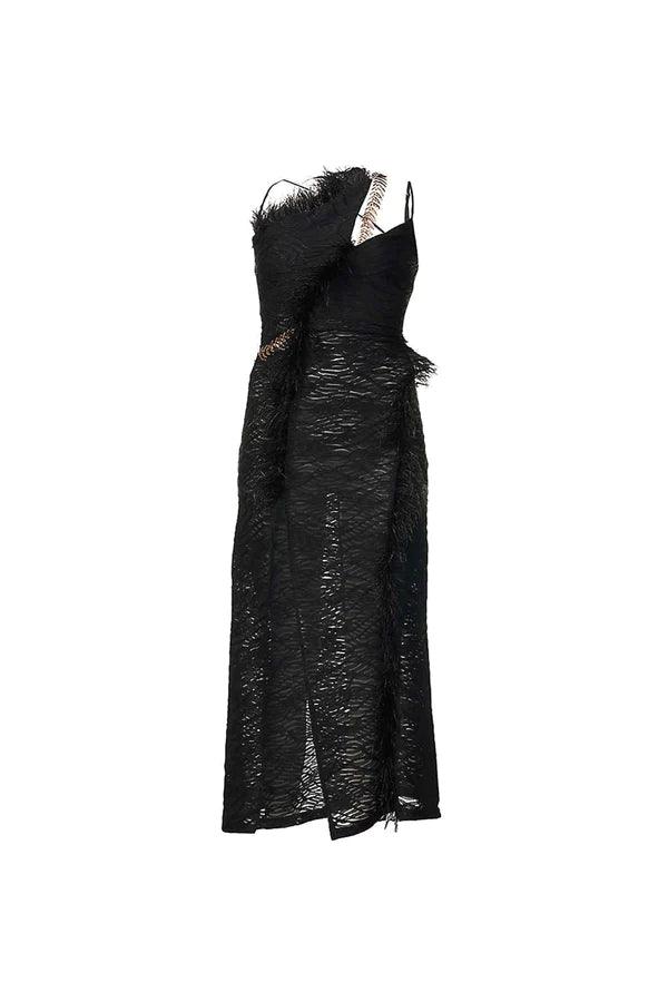 Coco Black Dress with Faux Feather Trim - BTK COLLECTIONS