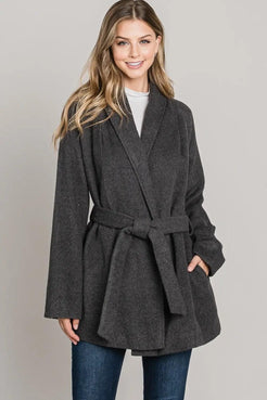 Collared Pocket Wrap Coat - BTK COLLECTIONS