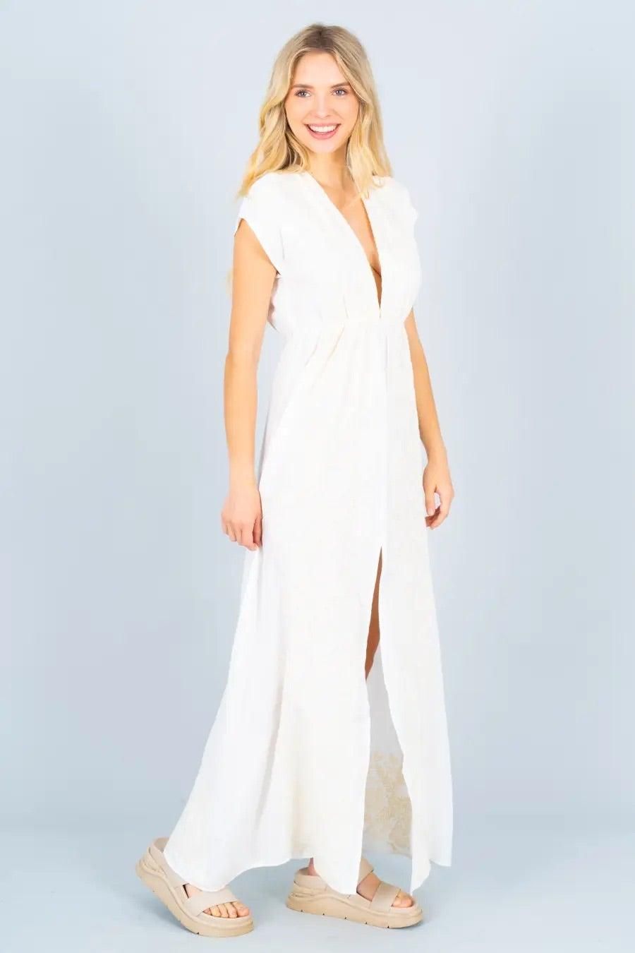 Embroidered Maxi Dress with Split - BTK COLLECTIONS