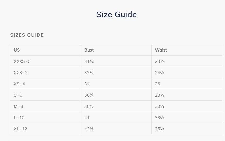 Renee C Size chart