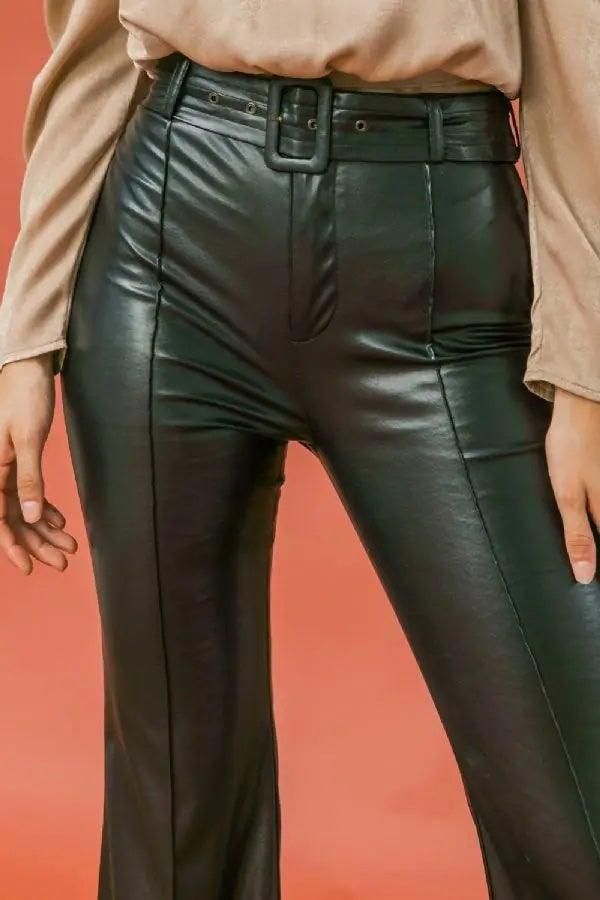 Faux Leather Bell Bottom Pants - BTK COLLECTIONS