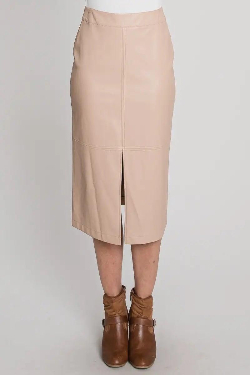 Faux Leather Midi Skirt - BTK COLLECTIONS