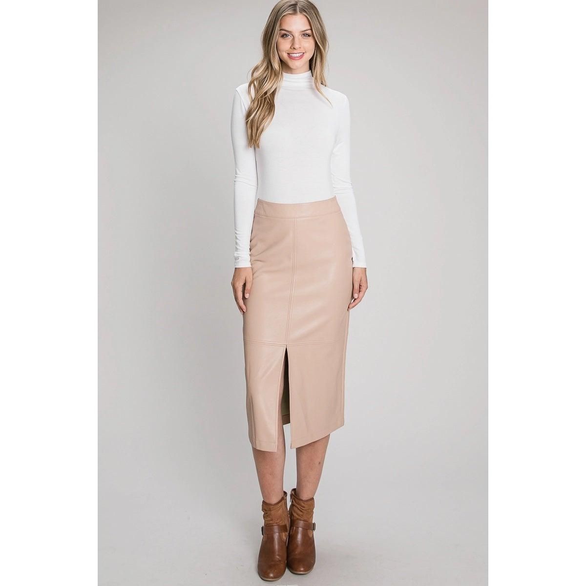 Faux Leather Midi Skirt - BTK COLLECTIONS