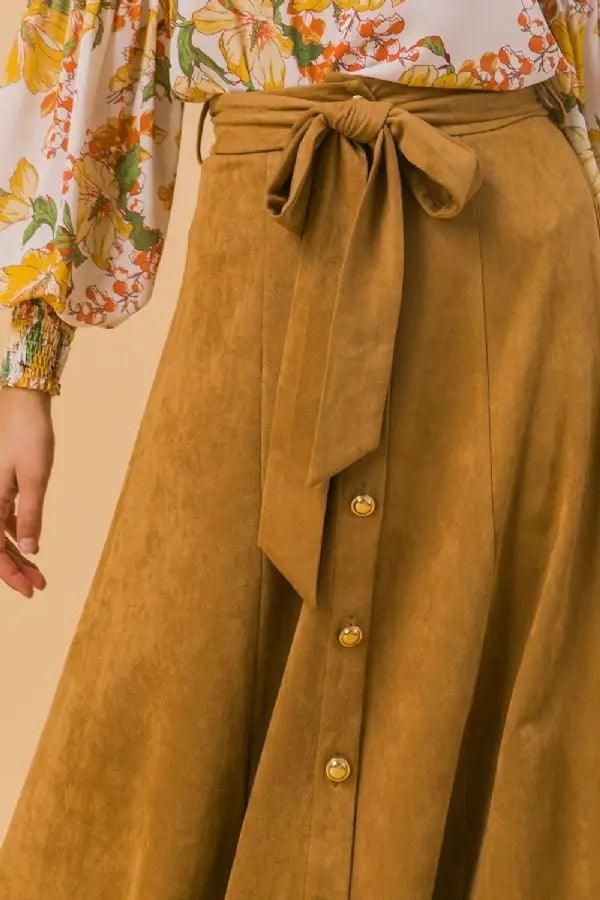 Faux Suede Camel Midi Skirt - BTK COLLECTIONS