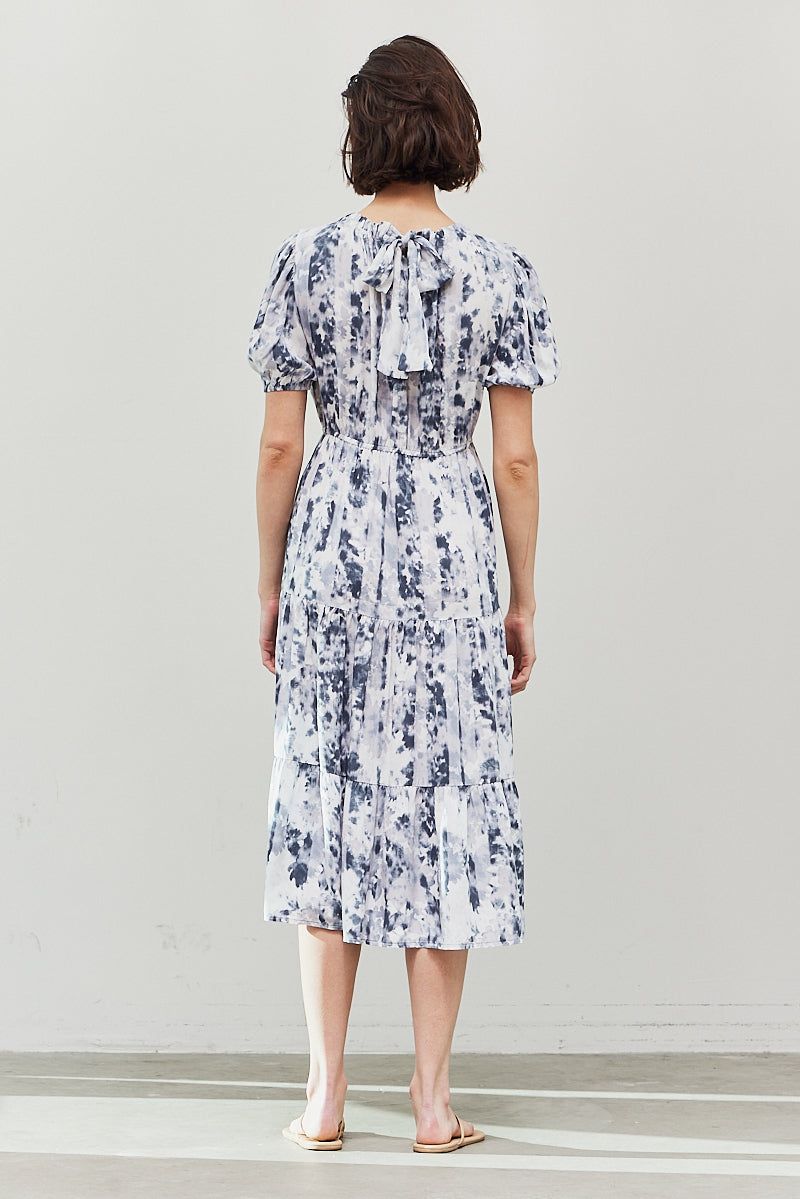 Floral Back Tie Puff Sleeve Dress - BTK COLLECTIONS