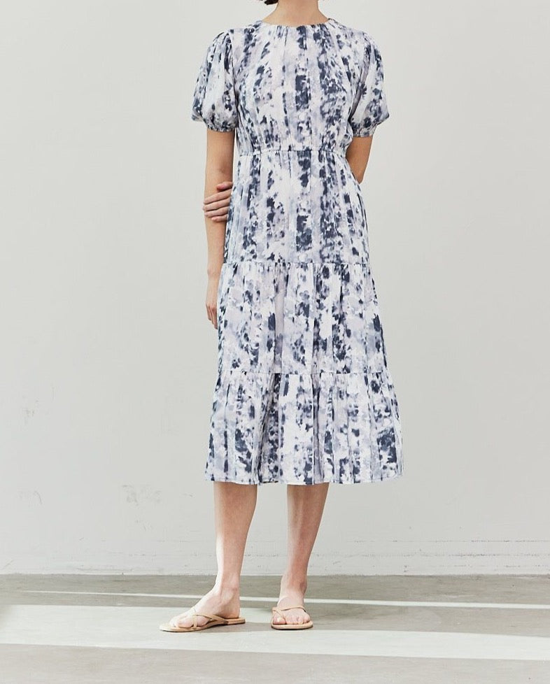 Floral Back Tie Puff Sleeve Dress - BTK COLLECTION