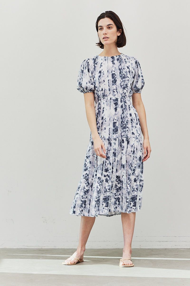 Floral Back Tie Puff Sleeve Dress - BTK COLLECTION