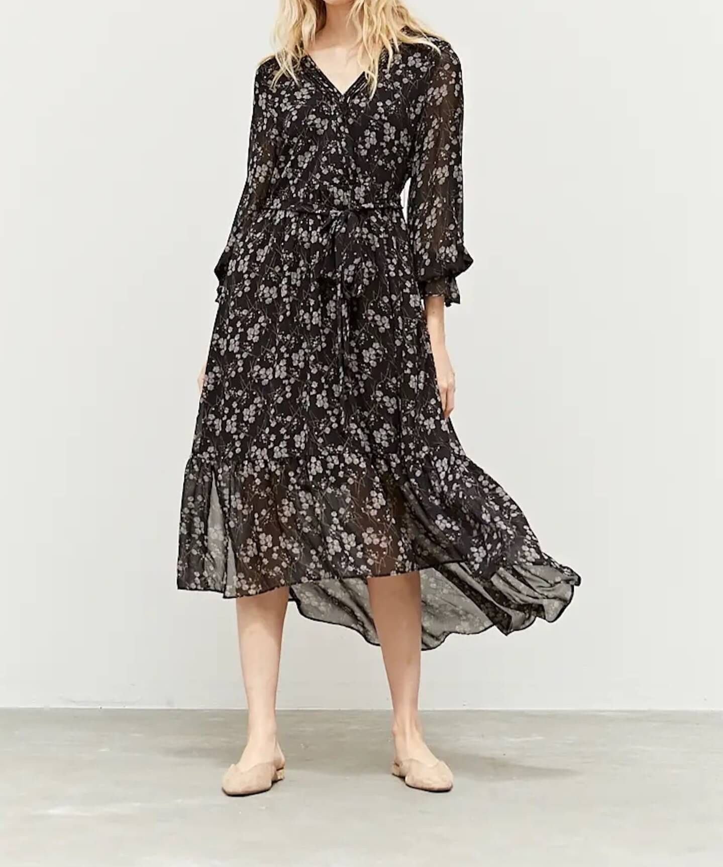 Floral Print Chiffon Dress - BTK COLLECTIONS