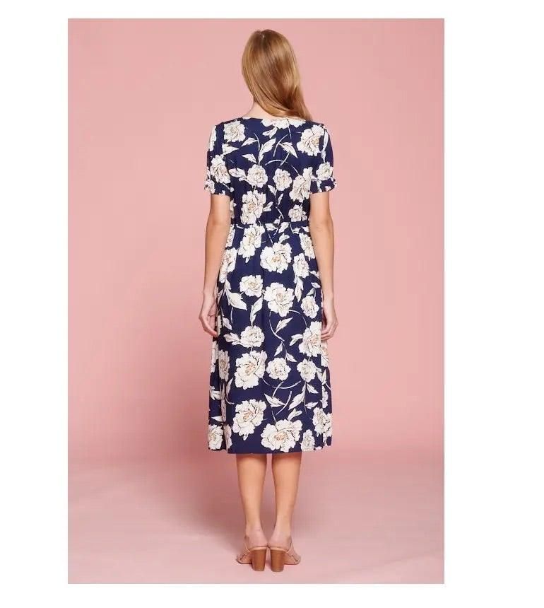 Floral Print Midi Dress With Button Detail - BTK COLLECTIONS