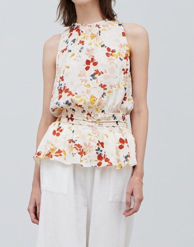 Floral Print Sleeveless Satin Top - BTK COLLECTIONS