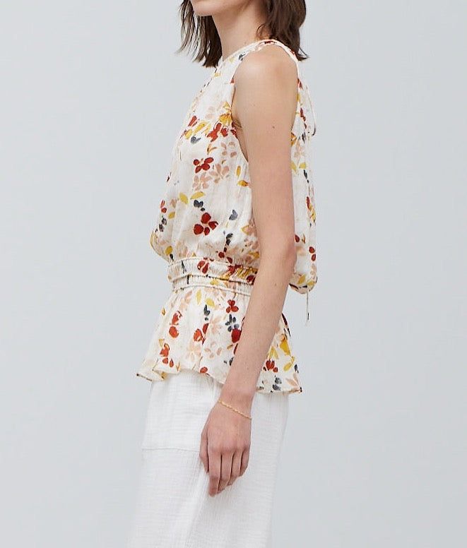 Floral Print Sleeveless Satin Top - BTK COLLECTIONS