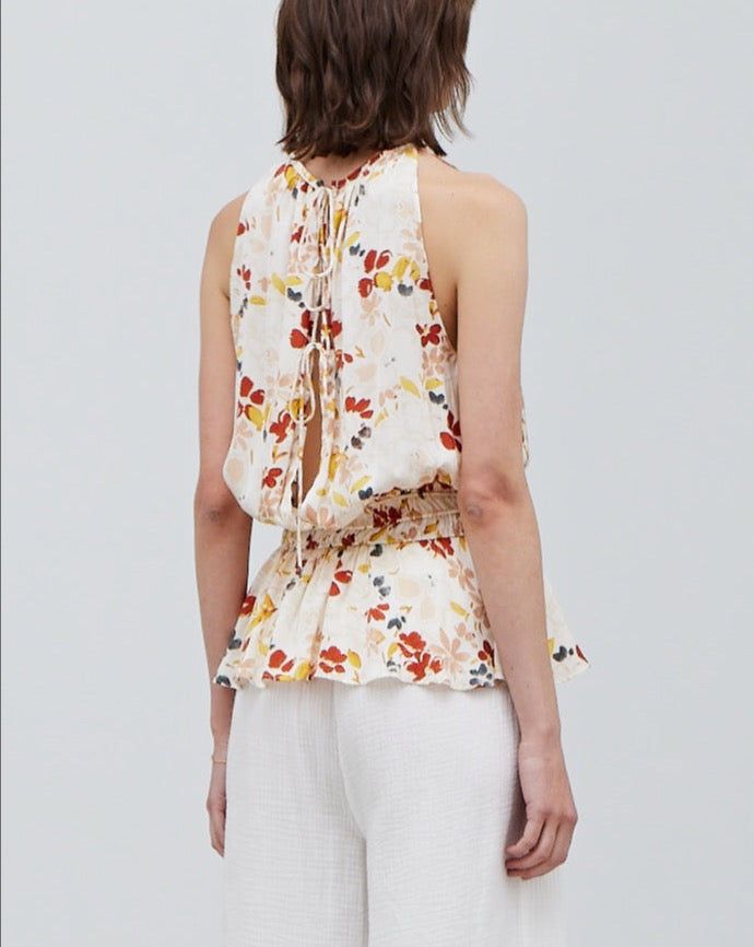 Floral Print Sleeveless Satin Top - BTK COLLECTIONS