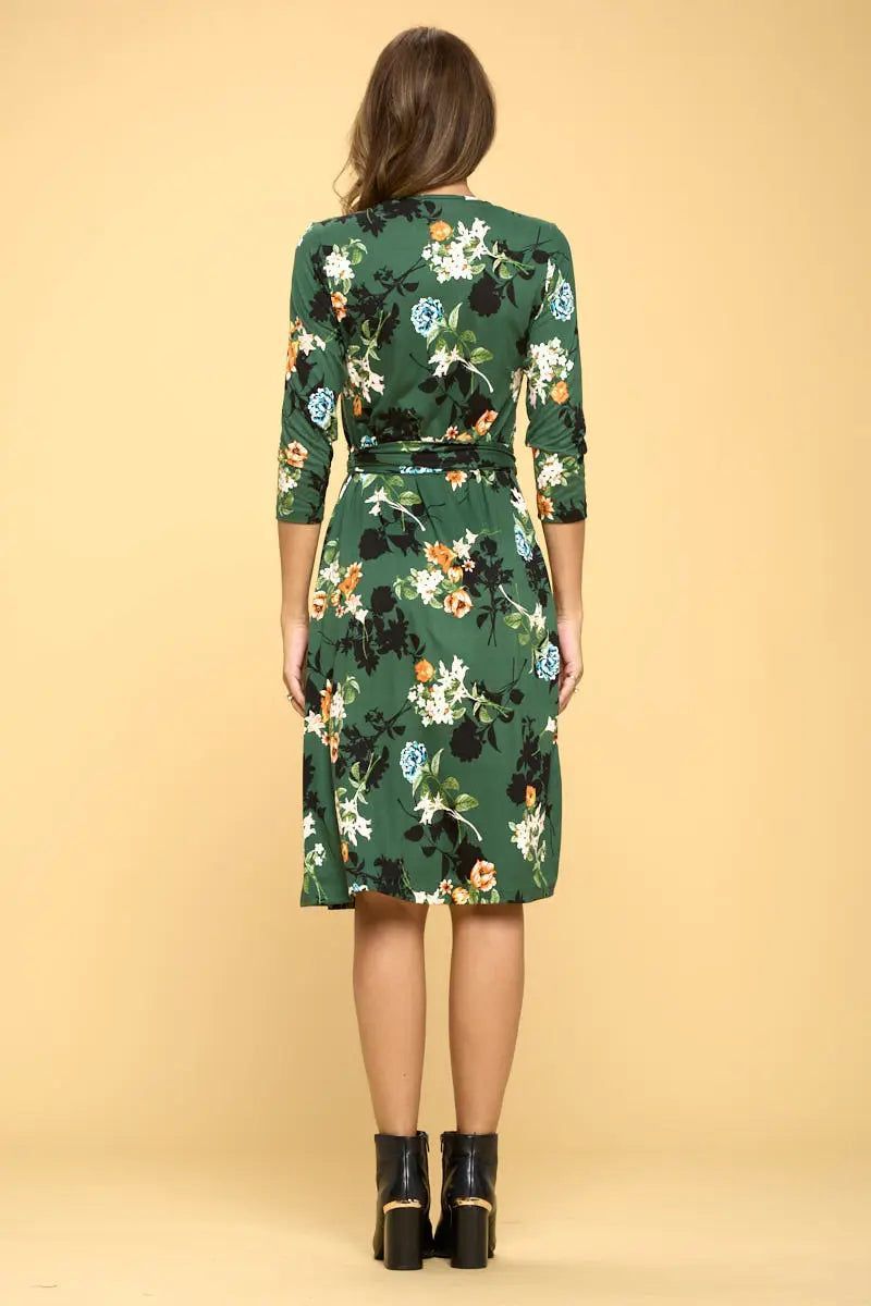 Floral Print V - Neck Jersey Wrap Dress - BTK COLLECTIONS