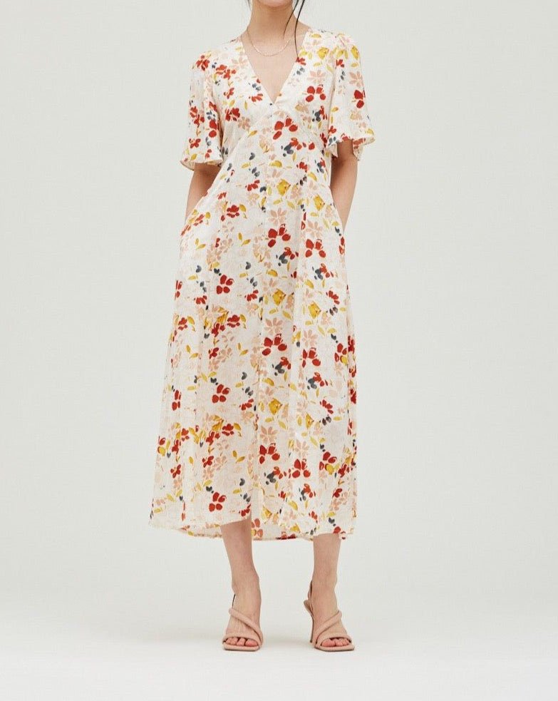 Floral Satin Print Midi Dress - BTK COLLECTIONS