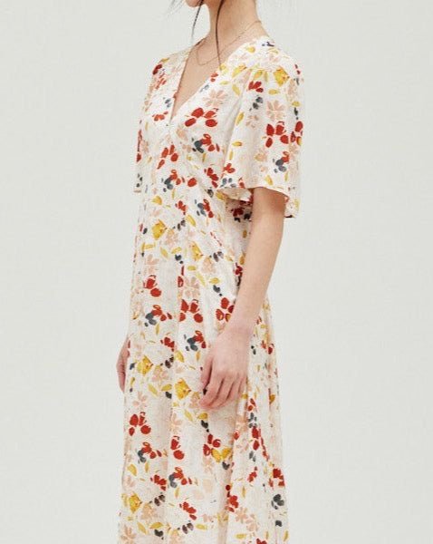 Floral Satin Print Midi Dress - BTK COLLECTIONS