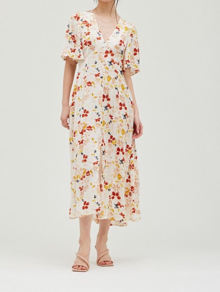 Floral Satin Print Midi Dress - BTK COLLECTIONS