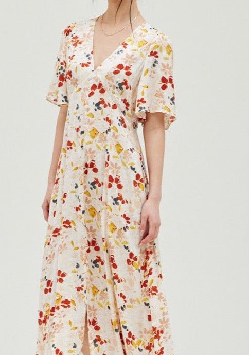 Floral Satin Print Midi Dress - BTK COLLECTIONS