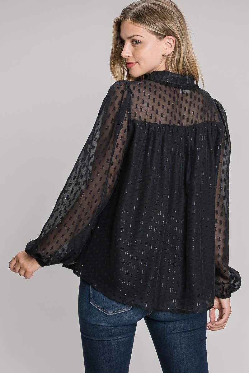 Geo Lurex Jacquard Blouse with Collar - BTK COLLECTIONS