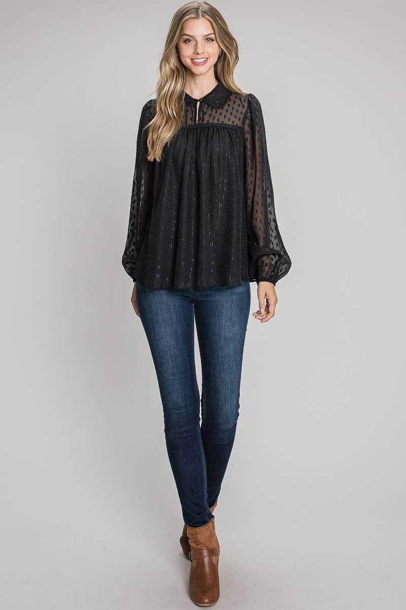Geo Lurex Jacquard Blouse with Collar - BTK COLLECTION
