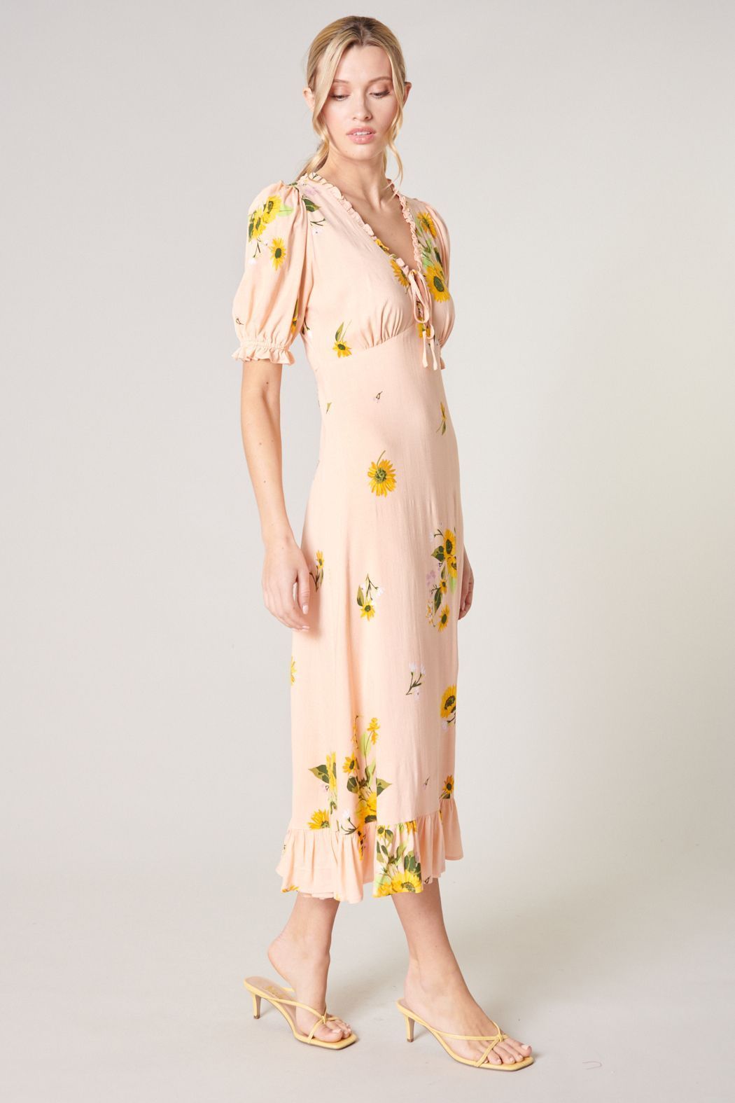 Girasol Puff Sleeve Midi Dress - BTK COLLECTIONS