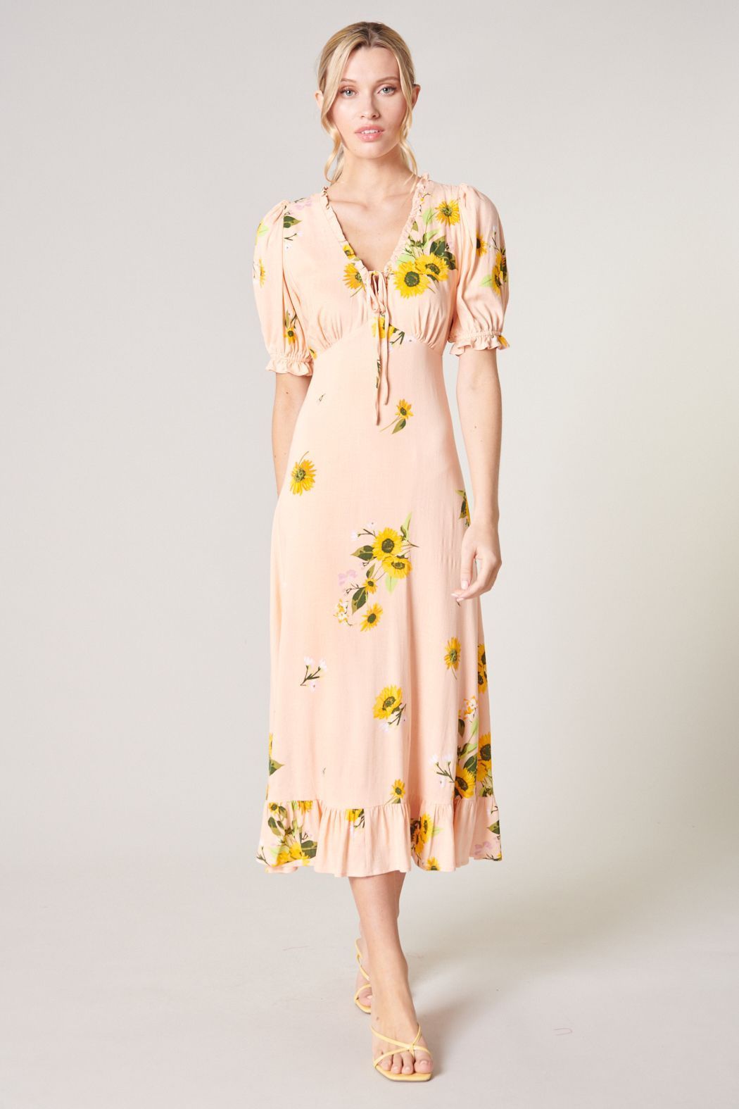 Girasol Puff Sleeve Midi Dress - BTK COLLECTIONS