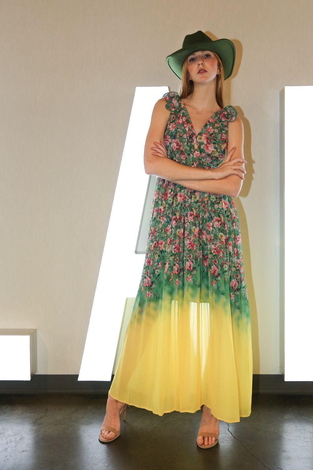 Green Floral Sleeveless Maxi Dress - BTK COLLECTIONS