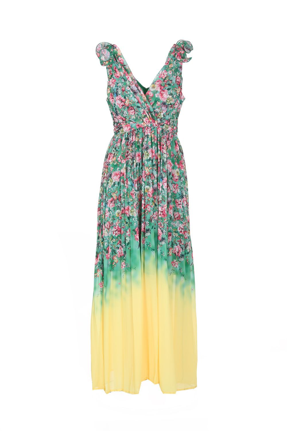 Green Floral Sleeveless Maxi Dress - BTK COLLECTIONS