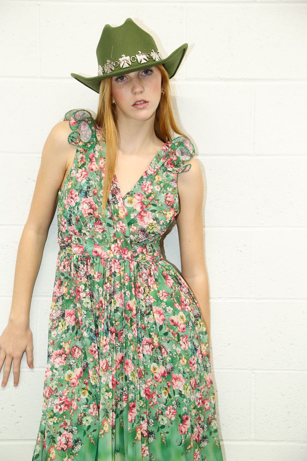 Green Floral Sleeveless Maxi Dress - BTK COLLECTIONS