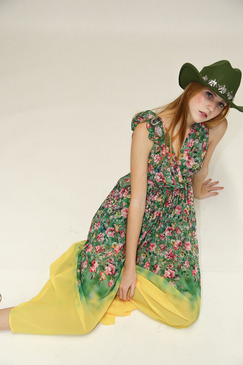 Green Floral Sleeveless Maxi Dress - BTK COLLECTION